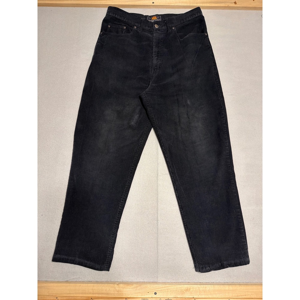 Route 66 Y2K Mens Black Corduroy Pants Straight Leg 33x30 Vintage Style Cotton